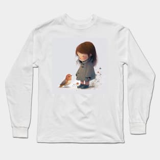 Little girl with a bird Long Sleeve T-Shirt